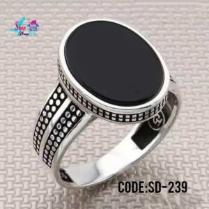 316L Vintage Style Men Onyx Stone Finger Ring ( CODE:SD:239)