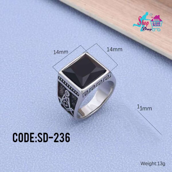 Retro 316L High Quality Black Stone Finger Ring (CODE:SD-236)