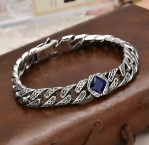 Retro Blue Stone Stainless-Steel Bracelet