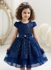 Stylish Chiffon Toddler Baby Porty Dress Blue Color