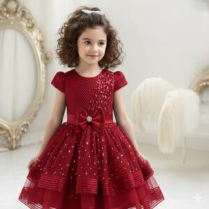 Stylish Chiffon Toddler Baby Porty Dress Red Color