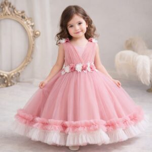 Flower Pink Color Baby Party Dress