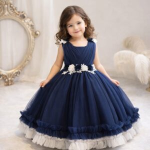 Flower Blue Color Baby Party Dress