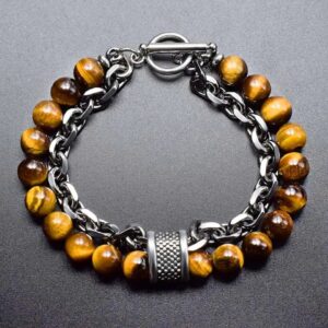 Double Jasper Tiger Eye Stone Stainless Steel Bracelet