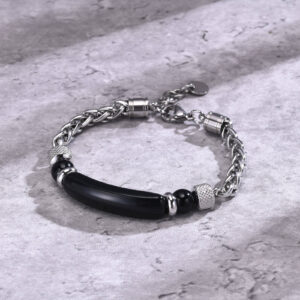 Retro Stainless Steel Black Onyx Bracelet